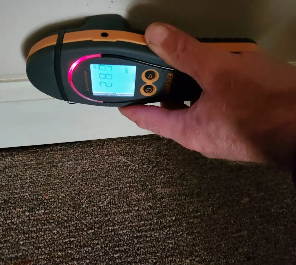 Moisture detection at baseboard during Sewage Cleanup & Sanitation in La Homa